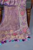 Gorgeous lavender tissue Saree with petite embroidered border