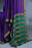 Mysore crepe silk Saree in Royal purple and green combo