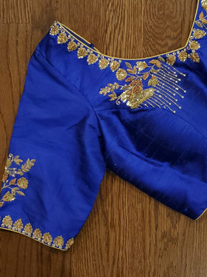 Blue raw silk gold work