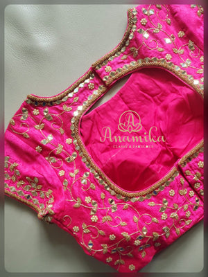 Pink mirror work blouse