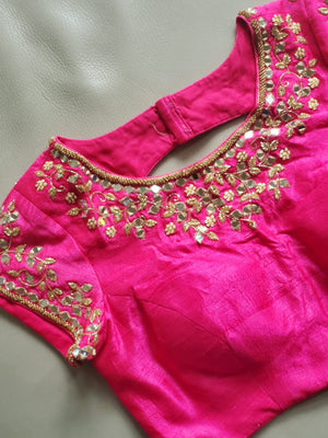 Pink mirror work blouse