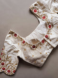 Offwhite blouse with red floral work