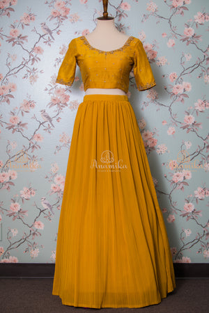 Mustard pleated crushed georgette skirt