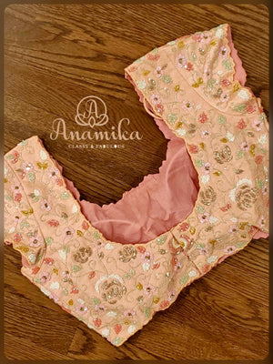 Olive green satin organza designer work saree