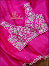 Pink organza designer saree with silver handwork