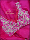 Pink organza designer saree with silver handwork