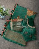 Green Floral Tussar Georgette Saree with floral blouse