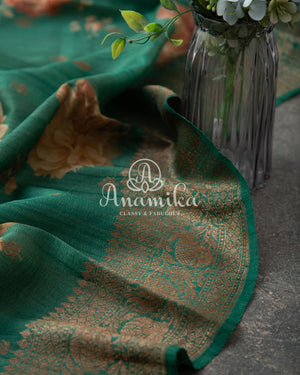 Green Floral Tussar Georgette Saree with floral blouse