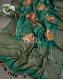 Green Floral Tussar Georgette Saree with floral blouse