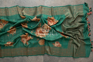 Green Floral Tussar Georgette Saree with floral blouse