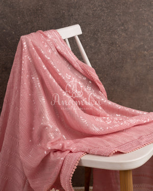 Pastel Pink Sequins Georgette saree with a floral blouse