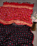 Black/Red Pure Gaji Silk saree with bandini