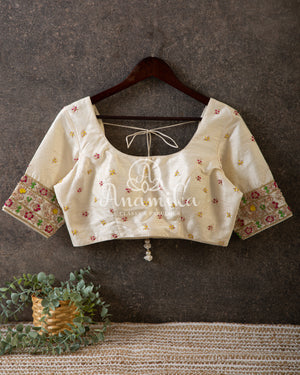 Green Organza Jamdaani Saree with contrast off white blouse