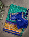 Blue/Green Pure silk bandini saree with patola border and pallu