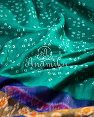 Blue/Green Pure silk bandini saree with patola border and pallu