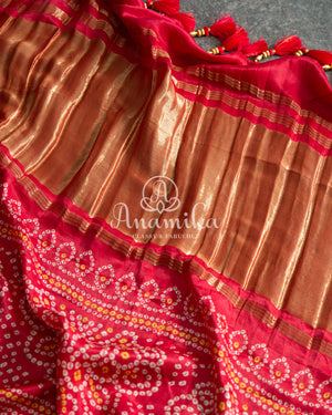 Red Bandini Saree with a Fusion concept Patola Blouse