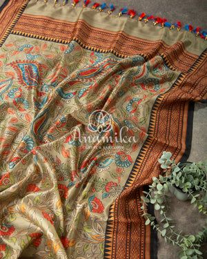Kalamkari saree on Tussar Silk - paired with a lovely heavy thread work blouse