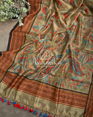 Kalamkari saree on Tussar Silk - paired with a lovely heavy thread work blouse