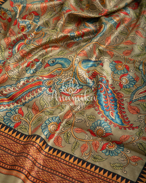 Kalamkari saree on Tussar Silk - paired with a lovely heavy thread work blouse