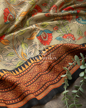 Kalamkari saree on Tussar Silk - paired with a lovely heavy thread work blouse
