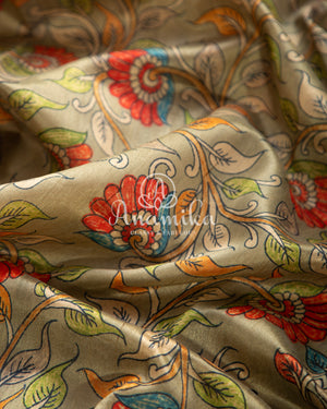 Kalamkari saree on Tussar Silk - paired with a lovely heavy thread work blouse