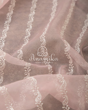 Pretty Pink Organza saree with beautiful net blouse with intricate hand embroidery