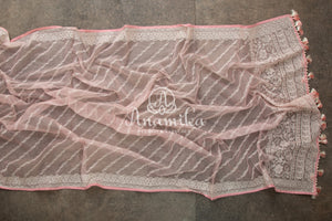 Pretty Pink Organza saree with beautiful net blouse with intricate hand embroidery