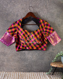 Yellow/Purple Kanchi kuppadam saree with contrast checkered blouse