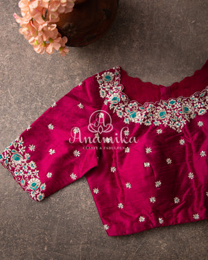 Dark Green Gadwal Pattu saree with a pink border