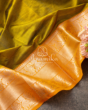 Olive Green Mangalagiri Silk saree with a patola pure silk blouse