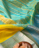 Pastel Yellow Blue Mangalagiri Silk saree with a pure silk floral blouse