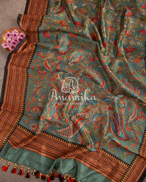 Kalamkari saree on Tussar Silk - paired with a lovely heavy thread work blouse