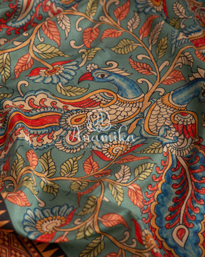 Kalamkari saree on Tussar Silk - paired with a lovely heavy thread work blouse