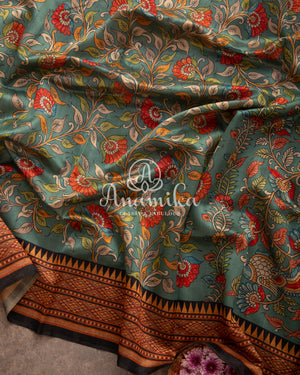 Kalamkari saree on Tussar Silk - paired with a lovely heavy thread work blouse