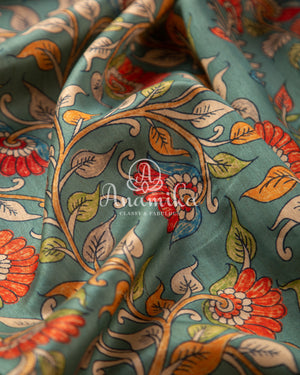 Kalamkari saree on Tussar Silk - paired with a lovely heavy thread work blouse