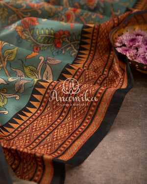 Kalamkari saree on Tussar Silk - paired with a lovely heavy thread work blouse