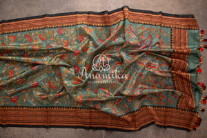 Kalamkari saree on Tussar Silk - paired with a lovely heavy thread work blouse