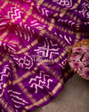 Purple/Pink shaded Gaji silk bandini with pichwai print pallu