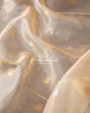 Classic tissue chanderi in beige with a contrast dark blue border