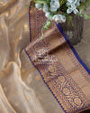 Classic tissue chanderi in beige with a contrast dark blue border