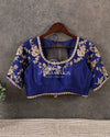 Classic tissue chanderi in beige with a contrast dark blue border