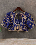 Classic tissue chanderi in beige with a contrast dark blue border