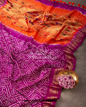 Purple Bandini Pure Silk saree with a lovely paithani border - purple pearl work blouse