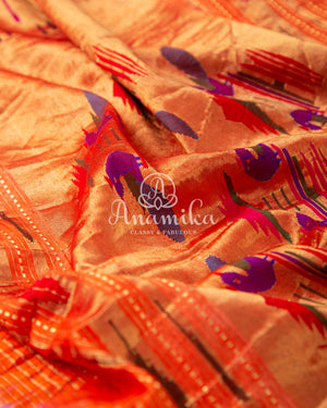 Purple Bandini Pure Silk saree with a lovely paithani border - purple pearl work blouse