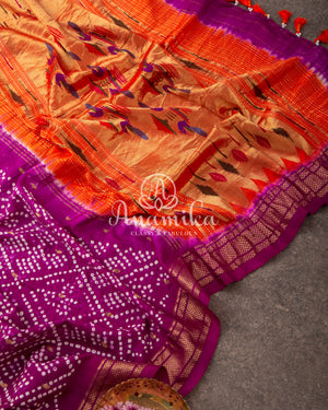 Purple Bandini Pure Silk saree with a lovely paithani border - purple pearl work blouse