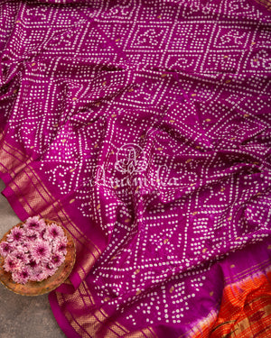 Purple Bandini Pure Silk saree with a lovely paithani border - purple pearl work blouse