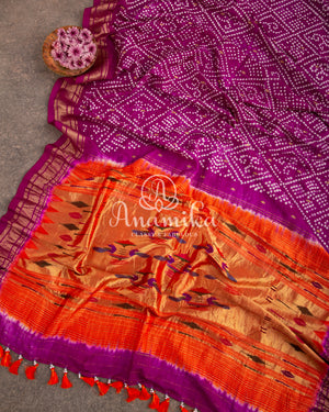 Purple Bandini Pure Silk saree with a lovely paithani border - purple pearl work blouse