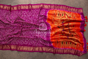 Purple Bandini Pure Silk saree with a lovely paithani border - purple pearl work blouse
