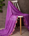 Lavender Georgette saree with handwork scallop border and a contrast red heavy work blouse