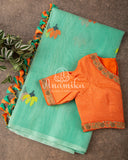 Mint Green Kora Jamdaani Saree with a beautiful Sequins Handwork Blouse